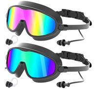 COOLOO Swimming Goggles 2 Pack, Wide View No Leaking Swim Goggles with Earplugs, Anti-fog & Anti-UV Adult Goggles for Men Women Youth