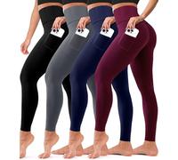COOLOVER 4 Pack Leggings with Pockets for Women, Soft High Waisted Tummy Control Workout Yoga Pants, 03 Black/Gray/Navy/Wine, XXL