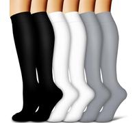 COOLOVER Copper Compression Socks for Women and Men(6 Pairs)-Best Support for Running, Athletic, Travel, 09 Black/Black/White/White/Gray/Gray, L/XL