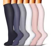 COOLOVER Copper Compression Socks for Women and Men(6 Pairs)-Best Support for Running, Athletic, Travel, 14b Black/Navy/Gray/White/Red/Pink, L-XL