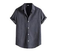 COOLOYA Men's Hawaiian Striped Summer Shirts Button Down Short Sleeve Casual Beach Vacation Shirt, Navy Pinstripe, Medium