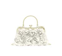 COOLOYA Women's 3D Rose Clutch Purses Satin Floral Crossbody Bags Evening Wedding Party Handbag With Chain, White, One Size, Soft