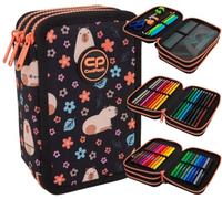 CoolPack Capybara XXL Pencil Case, 3-Compartment School Pencil Case, Triple Pencil Case, Pencil Case for Girls, Boys, 44-Piece Filled Pencil Case, 3-Tier Pencil Case, Multicoloured, pencil case