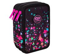 CoolPack E67589 3-Compartment Pencil Case XXL Pencil Case 3 Compartments School Pencil Case Triple Pencil Case 44 Pieces Filled Pencil Case 3-Tier Design Galaxy Stars Black