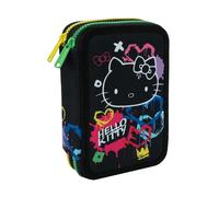 CoolPack Hello Kitty Jumper 2 Case Filled - Cute Hello Kitty Pencil Case Filled with School Accessories - Pencil Case with Coloured Pencils and Fibre Tip Pens - Cool Graffiti Look