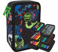 COOLPACK Jumper 3 Football XXL Pencil Case 44 Pieces with Patch Filled Student Case 3 Animals, Multi-coloured, blue, Boys football