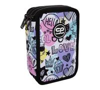 CoolPack Multicoloured Triple Pencil Case, 3 Compartments, Filled, 3 Tiers, Mood, 20 x 12.5 x 6 cm, Polyester, Stationery Case