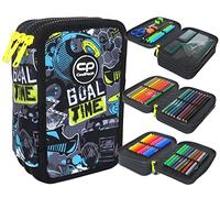 CoolPack XXL Pencil Case 3-Compartment School Pencil Case Triple Pencil Case for Boys Goal Time Football Pencil Case 44-Piece Filled Student Case 3-Animal Blue Pencil Case