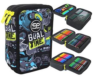 CoolPack XXL Pencil Case 3-Compartment School Pencil Case Triple Pencil Case for Boys Goal Time Football Pencil Case 44-Piece Filled Student Case 3-Animal Blue Pencil Case