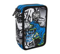 CoolPack XXL Pencil Case, 3 Compartments School Pencil Case, Triple Pencil Case, Pencil Case for Girls, Boys, 44-Piece Filled Pencil Case, 3-Tier Pencil Case, T-REX, Dinosaur, Multicoloured, pencil