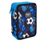COOLPACK XXL pencil case, boy's pencil case, large 44 pieces, with patch, filled school case, 3-tier motif: soccer, football, Colourful, Pencil case boy