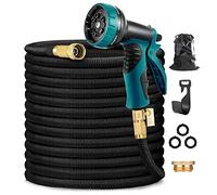 COOLPEEN 100ft Expandable Garden Hose, Flexible Water Hose with 10 Function Water Spray Nozzle, Leakproof, Retractable Hose Pipe with 1/2" Solid Brass Connector and Storage Bag, Black