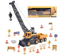 Coolplay Crane Toy for 4 Year Old Boy Toy Construction Truck for 3 Year Olds, Construction Car Vehicle with Road Sign Set for Kids
