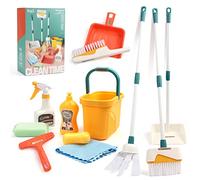 Coolplay Kids Cleaning Set for Toddlers Pretend Play Broom Set, 12pcs Mop and Cleaning Toys Set Pretend Playset Detachable Broom Mop Dustpan