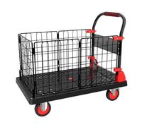Coolpleasant Heavy Duty Trolley,Platform Trolley,Hand Trucks w/Detachable Solid Steel Wire Fence and TPR Silent Wheel with Brake,Shopping Cart Load 200kg/400kg for Moving Storage(Size:90x60x100cm)