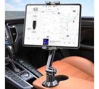 Coolpow Tablet Holder for Car, for iPad Cup Holder Tablet Mount with 1.57" Depth Large Clamp 15" Long 2-Arm Adjustable Tab Mount Holder for iPad Pro 12.9/11/10, Samsung Galaxy Tab, 6-12.9" Tab &Phone