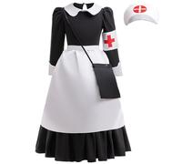 Coolproud Wartime Girls Nurse Costume 4 Piece Includes Dress, Apron