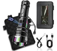 CoolQi LED Torch Rechargeable Super Bright 500000 Lumen with LCD Power Display - 5000mAh Battery, Long Distance Zoomable, Waterproof & Powerful Flashlight, 5 Modes with Lanyard for Camping, Emergency