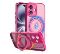 COOLQO Magnetic for iPhone 16 Case with Stand, Compatible with MagSafe, Military Grade Drop Protection, Translucent Matte Scratch-Resistant Back Protective Shockproof Slim Phone Case, HotPink