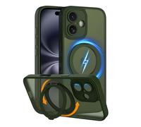 COOLQO Magnetic for iPhone 16 Plus Case with Stand, Compatible with MagSafe, Military Grade Drop Protection, Translucent Matte Scratch-Resistant Back Protective Shockproof Slim Phone Case, Green