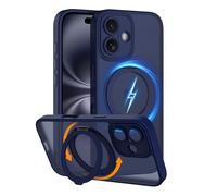 COOLQO Magnetic for iPhone 16 Plus Case with Stand, Compatible with MagSafe, Military Grade Drop Protection, Translucent Matte Scratch-Resistant Back Protective Shockproof Slim Phone Case, Blue