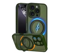 COOLQO Magnetic for iPhone 16 Pro Case with Stand, Compatible with MagSafe, Military Grade Drop Protection, Translucent Matte Scratch-Resistant Back Protective Shockproof Slim Phone Case, Green