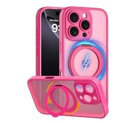 COOLQO Magnetic for iPhone 16 Pro Case with Stand, Compatible with MagSafe, Military Grade Drop Protection, Translucent Matte Scratch-Resistant Back Protective Shockproof Slim Phone Case, HotPink