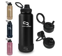 CoolReady 40oz Insulated Metal Water Bottle with Straw Lid and Chug Lid, Double Walled, Stainless Wide Mouth Water Bottle, Workout Water Bottles for Men, Coffee Thermos-Black