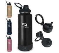 CoolReady 40oz Insulated Metal Water Bottle with Straw Lid and Chug Lid, Double Walled, Stainless Wide Mouth Water Bottle, Workout Water Bottles for Men, Coffee Thermos-Black