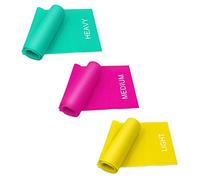 Coolrunner 7FT Long Latex Free Elastic Flat Exercise Band Set of 3 | with Carry Bag, Wide Fitness Resistance Bands for Pilates, Gym, Physical Therapy, Yoga, Carry Bag, Green & Yellow & Rose Red