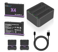 COOLSHOW Action Camera X4 Battery Replacement 2500mAh 2 Packs and Triple X4 Charger Fast Charger Kit Compatible with Insta360 X4 Camera