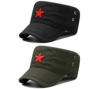 COOLSOME Vintage Fatigue Red Star Mao Army Military Hat - Green - One Size