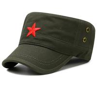COOLSOME Vintage Fatigue Red Star Mao Army Military Hat, Military Green