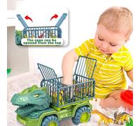 COOLSTUFFX Dinosaur Truck Playset for Toddler Boys Girls, Monster Truck Vehicle Transporter with Jurassic Dinosaurs, Dino cars and Dinosaur Eggs, Pull Back Friction-Powered Cars (Tyrannosaurus Head)