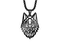 cooltime Animal Lover Stainless Steel Wolf Pendant Necklace Geometric Jewelry (Wolf #1), Metal