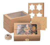 Coolty 15PCS Fold-free Cupcake Boxes 6 Hole Small Cake Boxes with Window and Insert Bakery Pastry Gift Packaging Boxes for Muffins Cupcakes Small Cakes Desserts Cookies Pies (Brown)