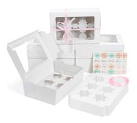 Coolty 20pcs 6 Holes Cupcake Boxes with Window Cardboard Packaging Boxes Pastry Bakery Boxes with Inserts for Muffins Cookies Cupcakes Desserts Pies (White)