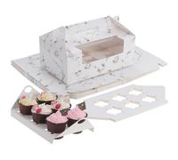 Coolty 20pcs Cupcake Boxes 6 Holes Cardboard Packaging Boxes Bakery Pastry Boxes with Handle for Cookies Muffins Cupcakes Desserts Pies (Marble White)