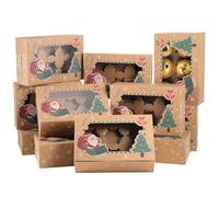 Coolty 20pcs Cupcake Boxes 6 Holes Cardboard Packaging Boxes Bakery Pastry Boxes with Window and Inserts for Cookies Muffins Cupcakes Desserts Pies (Brown Christmas Type B)