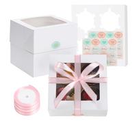 Coolty 20pcs Fold-free Cupcake Boxes 4 Hole Cupcake Carrier with Window and Insert Bakery Pastry Gift Packaging Boxes for Muffins Cupcakes Small Cakes Desserts Cookies Pies (White)