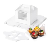 Coolty 25pcs Cupcake Boxes 4 Holes Cardboard Packaging Boxes Bakery Pastry Boxes with Handle for Cookies Muffins Cupcakes Desserts Pies (White)