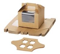 Coolty 25pcs Cupcake Boxes 4 Holes Cardboard Packaging Boxes Bakery Pastry Boxes with Handle for Cookies Muffins Cupcakes Desserts Pies (Brown)