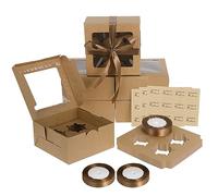 Coolty 30pcs Cupcake Boxes 4 Holes Muffins Desserts Cake Box with 3 Roll Wrapping Ribbon and 3pcs Stickers for Cookies Muffins Cupcakes Desserts Pies (Brown)