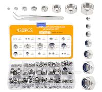 Coolty 430 Pcs Hex Nuts& Locknuts Assortment Kit,304 Stainless Steel Nuts Sets mit Box, Contains Various Sizes M2, M3, M4, M5, M6, M8, M10, M12