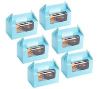 Coolty 50pcs Cupcake Boxes 2 Holes Cardboard Packaging Boxes Bakery Pastry Boxes with Handle for Cookies Muffins Cupcakes Desserts Pies (Blue)