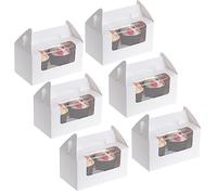 Coolty 50pcs Cupcake Boxes 2 Holes Cardboard Packaging Boxes Bakery Pastry Boxes with Handle for Cookies Muffins Cupcakes Desserts Pies (White)