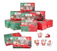 Coolty 50pcs Cupcake Boxes 2 Holes Cardboard Packaging Boxes Bakery Pastry Boxes with Window and Inserts for Cookies Muffins Cupcakes Desserts Pies (Christmas Type)