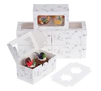 Coolty 50pcs Cupcake Boxes 2 Holes with Window and Insert Bakery Pastry Packaging Boxes for Muffins Cupcakes Small Cakes Desserts Cookies Pies (Marble White)