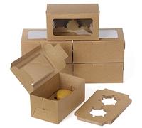 Coolty 50pcs Cupcake Boxes 2 Holes with Window and Insert Bakery Pastry Packaging Boxes for Muffins Cupcakes Small Cakes Desserts Cookies Pies (Brown)