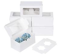 Coolty 50pcs Cupcake Boxes 2 Holes with Window and Insert Bakery Pastry Packaging Boxes for Muffins Cupcakes Small Cakes Desserts Cookies Pies (White)